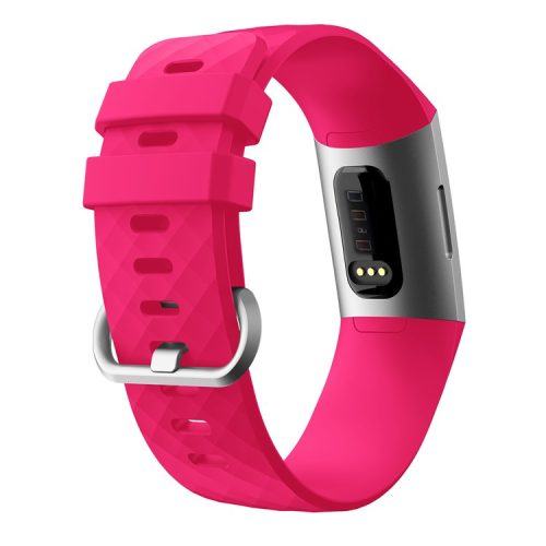 Diamond Grain Silicone Smart Watch Band Replacement [Small Size] for Fitbit Charge3/Charge4 - Rose