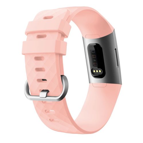 Diamond Grain Silicone Smart Watch Band Replacement [Small Size] for Fitbit Charge3/Charge4 - Pink