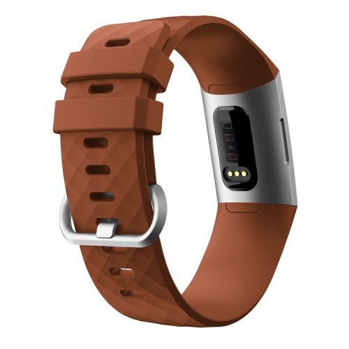 Diamond Grain Silicone Smart Watch Band Replacement [Small Size] for Fitbit Charge3/Charge4 - Coffee