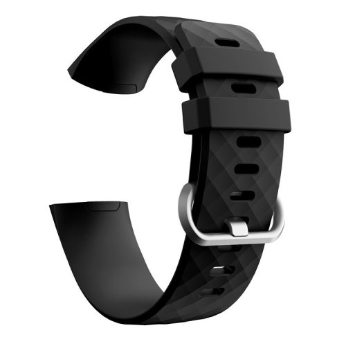 Diamond Grain Silicone Smart Watch Band Replacement [Large Size] for Fitbit Charge3/Charge4 - Black