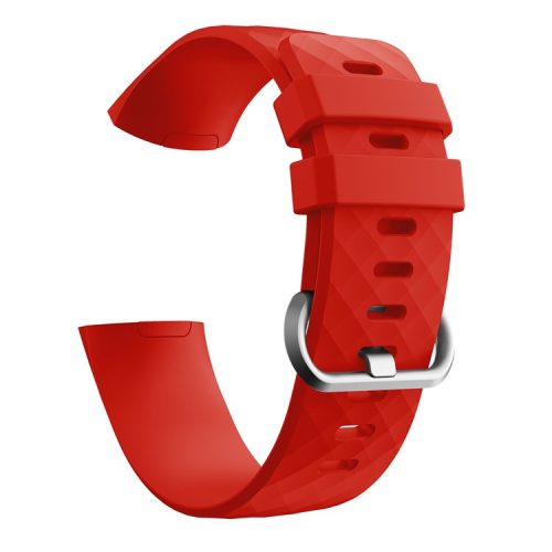 Diamond Grain Silicone Smart Watch Band Replacement [Large Size] for Fitbit Charge3/Charge4 - Red