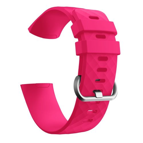 Diamond Grain Silicone Smart Watch Band Replacement [Large Size] for Fitbit Charge3/Charge4 - Rose