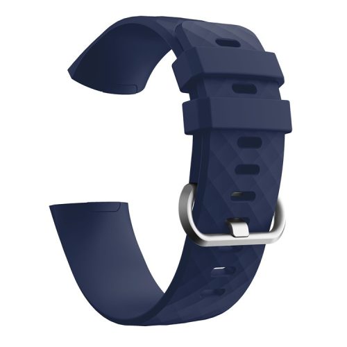 Diamond Grain Silicone Smart Watch Band Replacement [Large Size] for Fitbit Charge3/Charge4 - Dark Blue