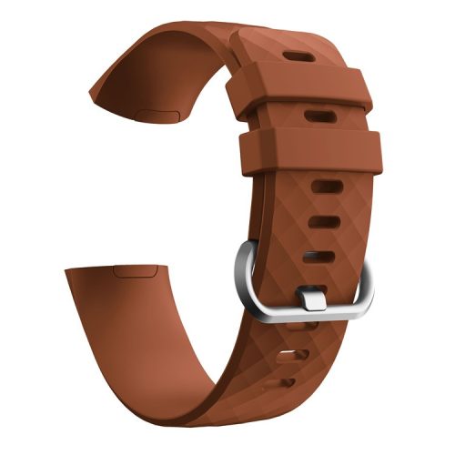 Diamond Grain Silicone Smart Watch Band Replacement [Large Size] for Fitbit Charge3/Charge4 - Coffee