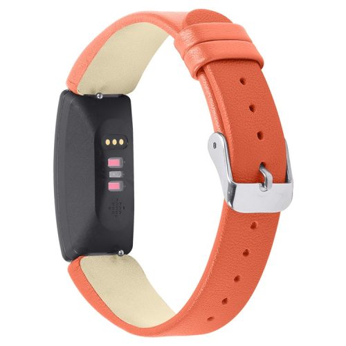 Single Loop Hemming Genuine Leather Short Style Watch Band for Fitbit Inspire/Inspire HR - Orange