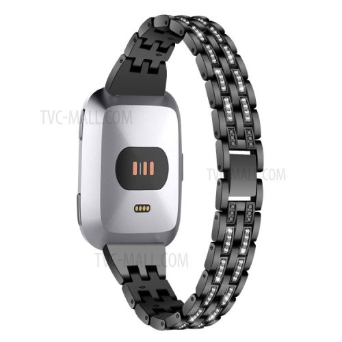 Five Beads Two Rows Stainless Steel with Diamond Chain Watch Strap for Fitbit Versa Lite - Black