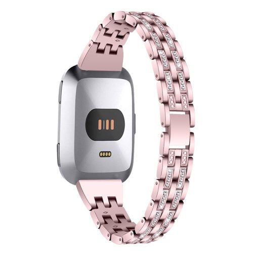 Five Beads Two Rows Stainless Steel with Diamond Chain Watch Strap for Fitbit Versa Lite - Rose Gold