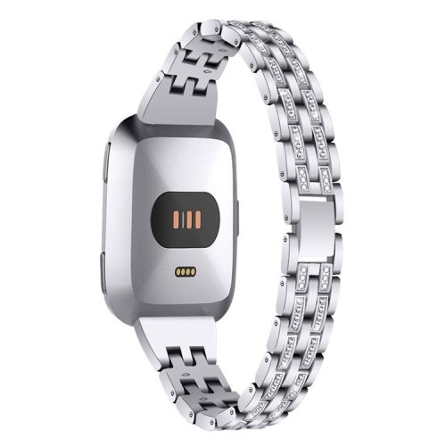 Five Beads Two Rows Stainless Steel with Diamond Chain Watch Strap for Fitbit Versa Lite - Silver