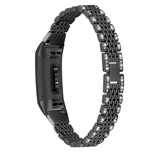 Zinc Alloy with Rhinestone Decor Watch Band for Fitbit Charge 4/3 - Black