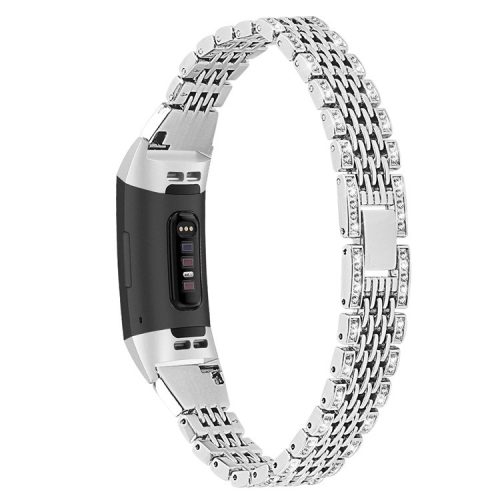 Zinc Alloy with Rhinestone Decor Watch Band for Fitbit Charge 4/3 - Silver