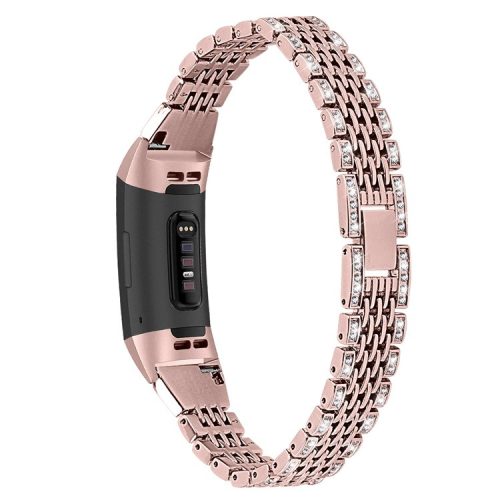 Zinc Alloy with Rhinestone Decor Watch Band for Fitbit Charge 4/3 - Rose Gold