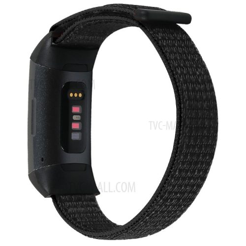 Nylon Knit Loop Fastener Smart Watch Strap for Fitbit Charge 4/3 - Black/White