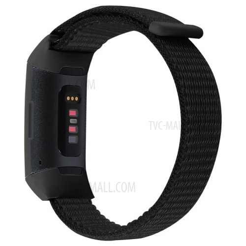 Nylon Knit Loop Fastener Smart Watch Strap for Fitbit Charge 4/3 - Black