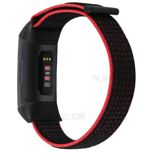 Nylon Knit Loop Fastener Smart Watch Strap for Fitbit Charge 4/3 - Black/Red