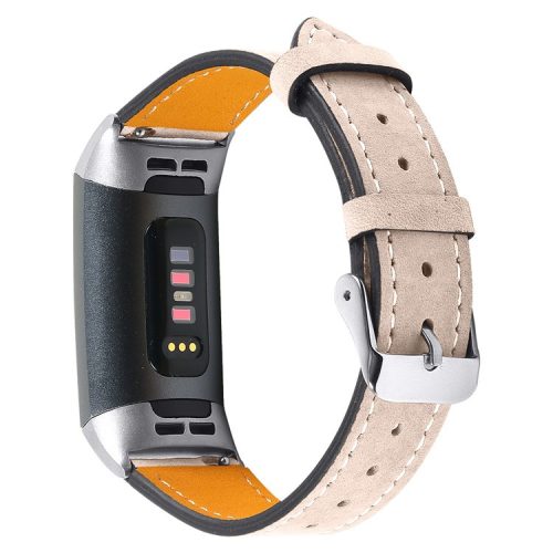 For Fitbit Charge 4/3 Watch Strap Genuine Leather Smart Watch Band Replacement - Apricot