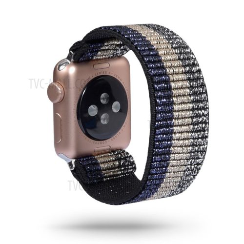 Color Matching Nylon Watch Band for Apple Watch Series 8 45mm / Ultra 49mm / Ultra 2 49mm / Series 9 45mm / SE (2023) 44mm / 7 45mm / Series 6 / SE / SE (2022) 44m / 5 / 4 44mm / Series 3 2 1 Watch 42mm - Blue / Gold / Black