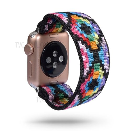 Color Matching Nylon Watch Band for Apple Watch Series 8 45mm / Ultra 49mm / Ultra 2 49mm / Series 9 45mm / SE (2023) 44mm / 7 45mm / Series 6 / SE / SE (2022) 44m / 5 / 4 44mm / Series 3 2 1 Watch 42mm - Colorful Rhombus