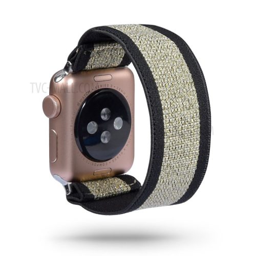 Color Matching Printing Nylon Watch Band for Apple Watch Series 10 42mm / 9 8 7 41mm / 6 5 4 SE SE (2022) SE (2023) 40mm / 3 2 1 38mm - Black / Gold