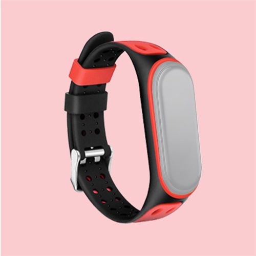 Bi-color Silicone Watch Band Replacement Strap for Xiaomi Mi Band 5/6/7 - Black/Red