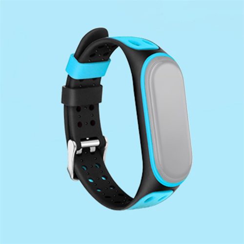 Bi-color Silicone Watch Band Replacement Strap for Xiaomi Mi Band 5/6/7 - Black/Blue