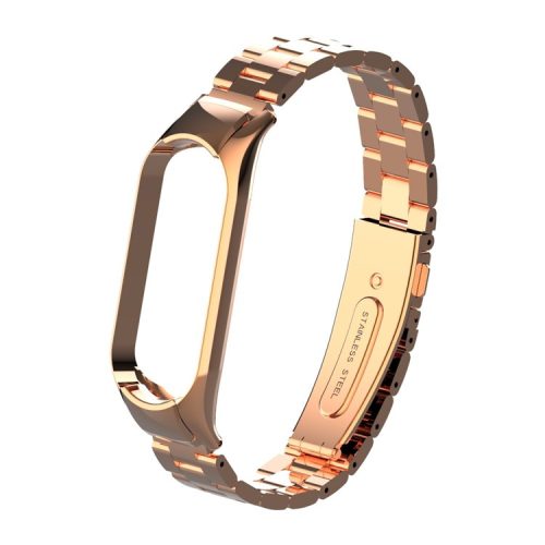 Three Beads Stainless Steel Watch Strap Replacement Band for Xiaomi Mi Band 5 - Rose Gold