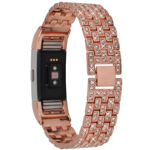 Metal Rhinestone Decor Watch Band for Fitbit Charge 2 - Rose Gold