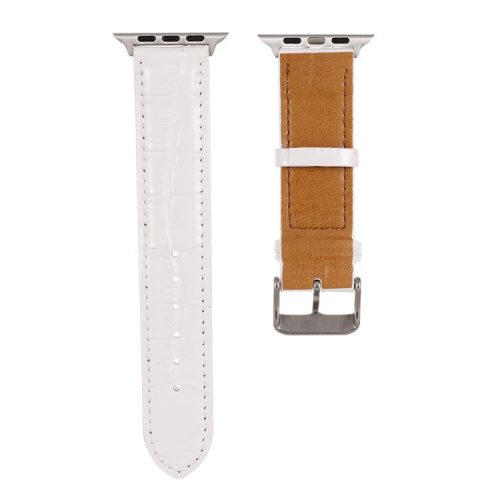 Crocodile Skin Split Leather Watch Band Strap Replacement for Apple Watch Series 8 45mm / Ultra 49mm / Ultra 2 49mm / Series 9 45mm / SE (2023) 44mm / 7 45mm / Series 4 / 5 / 6 / SE / SE (2022) 44m / Series 1 / 2 / 3 42mm - White