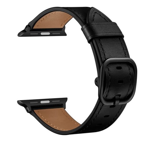 DS Style Genuine Leather Watch Band for Apple Watch Ultra 49mm / Ultra 2 49mm / Series 9 45mm / SE (2023) 44mm / Series 8 / 7 45mm / Series 6 / SE / SE (2022) 44m / 5 / 4 44mm / Series 1 / 2 / 3 42mm - Black