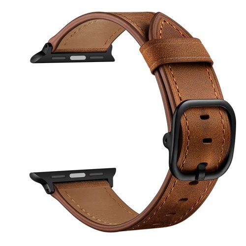 DS Style Genuine Leather Watch Band for Apple Watch Ultra 49mm / Ultra 2 49mm / Series 9 45mm / SE (2023) 44mm / Series 8 / 7 45mm / Series 6 / SE / SE (2022) 44m / 5 / 4 44mm / Series 1 / 2 / 3 42mm - Coffee