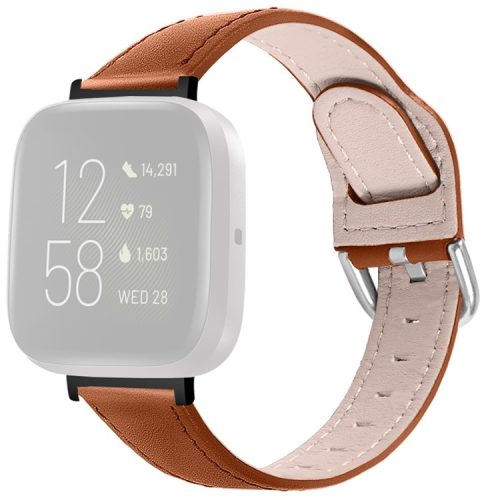 22.5mm Top Layer Genuine Leather Watch Band for Fitbit Versa 3/Sense, Adjustable Buckle Wrist Strap - Brown