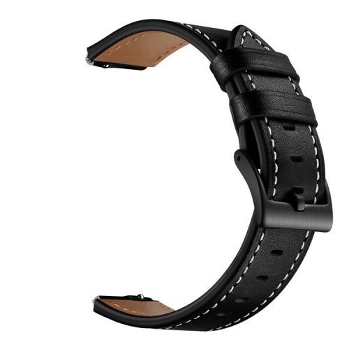 16mm Top Layer Cowhide Leather Watch Band Strap for Huawei TalkBand B3/B6 - Black