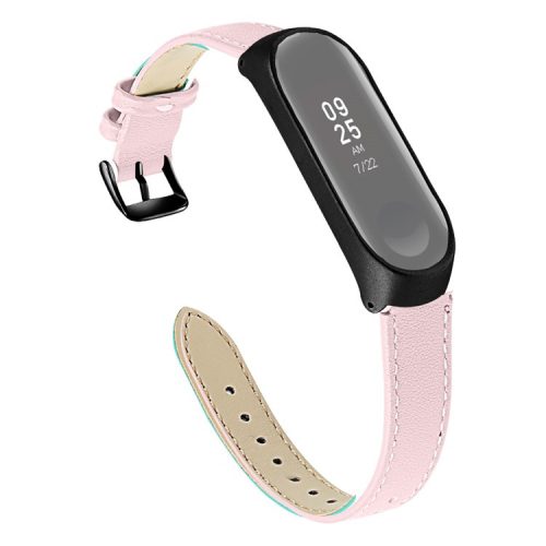 Quality Genuine Leather Watch Band Strap [Black Frame] for Xiaomi Mi Band 5 - Pink