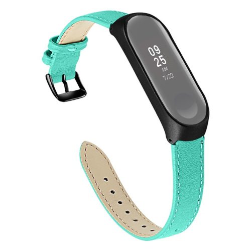 Quality Genuine Leather Watch Band Strap [Black Frame] for Xiaomi Mi Band 5 - Cyan