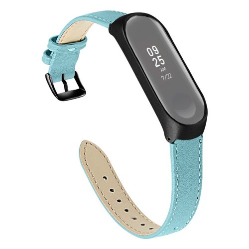 Quality Genuine Leather Watch Band Strap [Black Frame] for Xiaomi Mi Band 5 - Blue