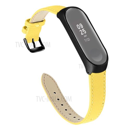 Quality Genuine Leather Watch Band Strap [Black Frame] for Xiaomi Mi Band 5 - Yellow