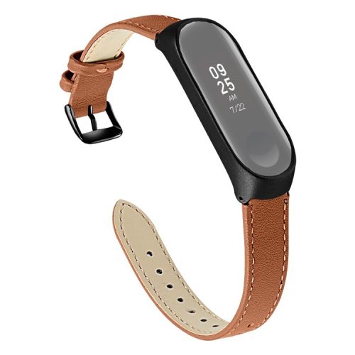 Quality Genuine Leather Watch Band Strap [Black Frame] for Xiaomi Mi Band 5 - Brown