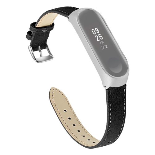 Quality Genuine Leather Watch Band Replacement for Xiaomi Mi Band 5 - Black