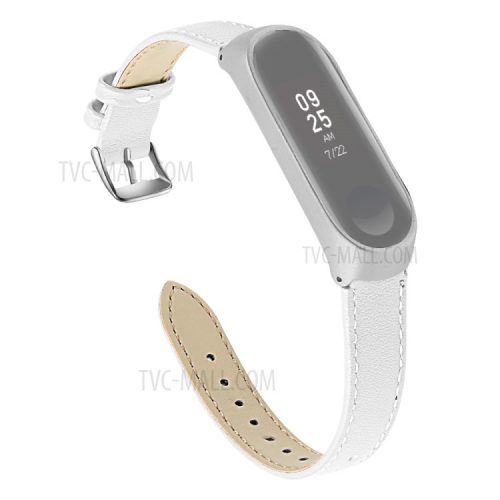 Quality Genuine Leather Watch Band Replacement for Xiaomi Mi Band 5 - White