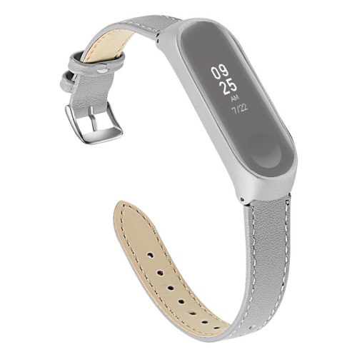 Quality Genuine Leather Watch Band Replacement for Xiaomi Mi Band 5 - Grey