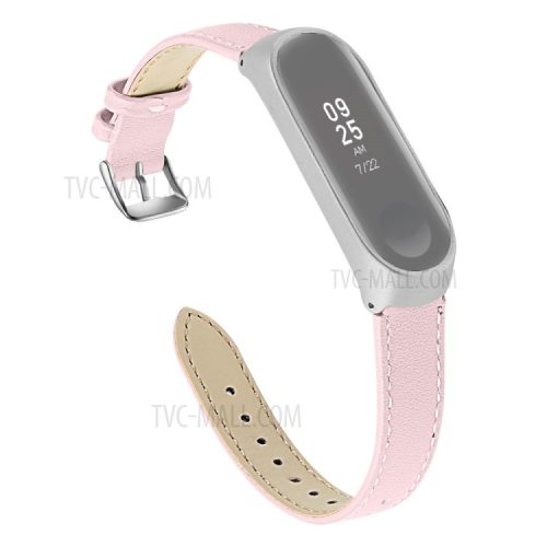 Quality Genuine Leather Watch Band Replacement for Xiaomi Mi Band 5 - Pink