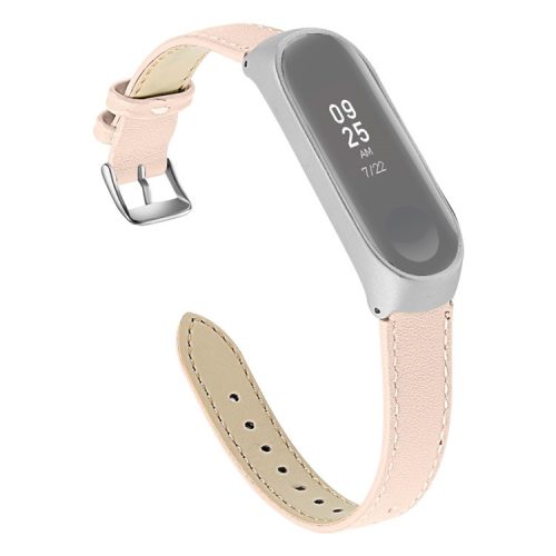 Quality Genuine Leather Watch Band Replacement for Xiaomi Mi Band 5 - Apricot