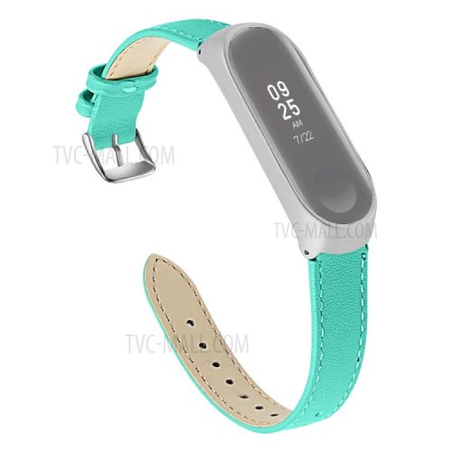 Quality Genuine Leather Watch Band Replacement for Xiaomi Mi Band 5 - Cyan