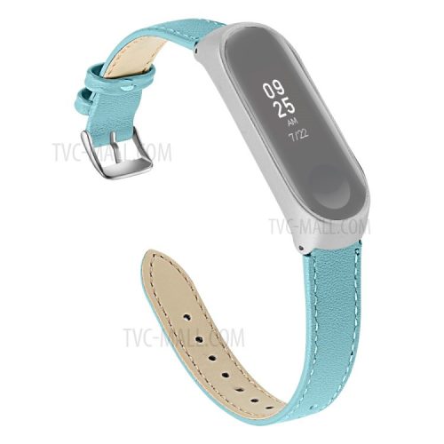 Quality Genuine Leather Watch Band Replacement for Xiaomi Mi Band 5 - Blue