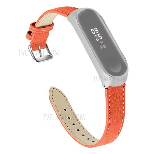 Quality Genuine Leather Watch Band Replacement for Xiaomi Mi Band 5 - Orange