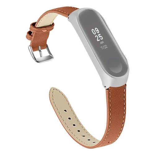 Quality Genuine Leather Watch Band Replacement for Xiaomi Mi Band 5 - Brown