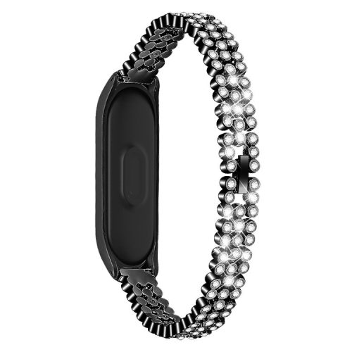 Rhinestone Decor Stainless Steel Smart Watch Band for Xiaomi Mi Band 5 - Black