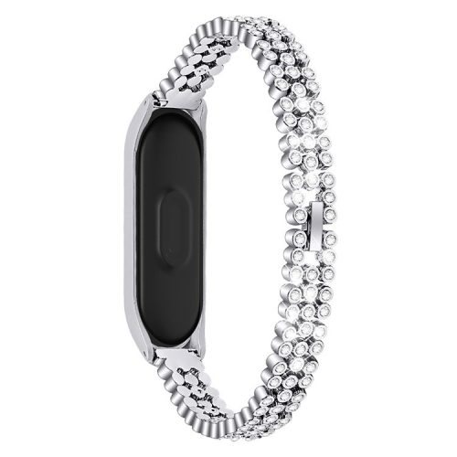 Rhinestone Decor Stainless Steel Smart Watch Band for Xiaomi Mi Band 5 - Silver