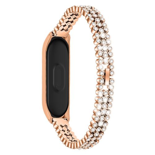 Rhinestone Decor Stainless Steel Smart Watch Band for Xiaomi Mi Band 5 - Gold