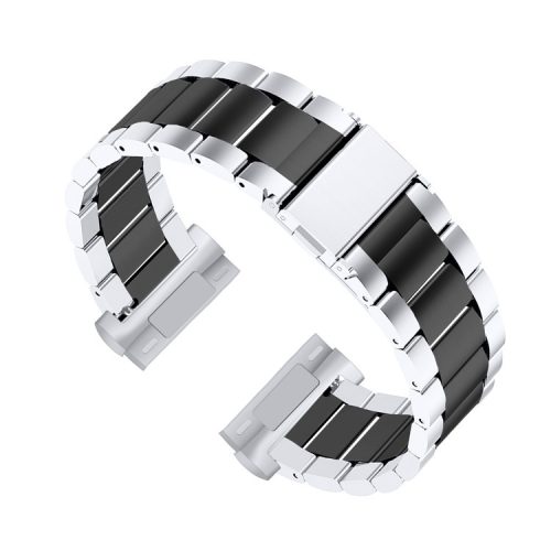 22.5mm Stainless Steel Watch Band for Fitbit Versa 3/Fitbit Sense - Silver/Black/Silver