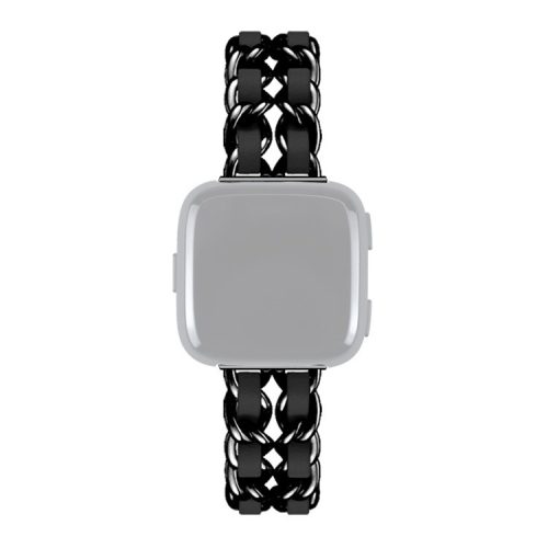 PU Leather + Metal Watch Band for Fitbit Versa 3 - Black